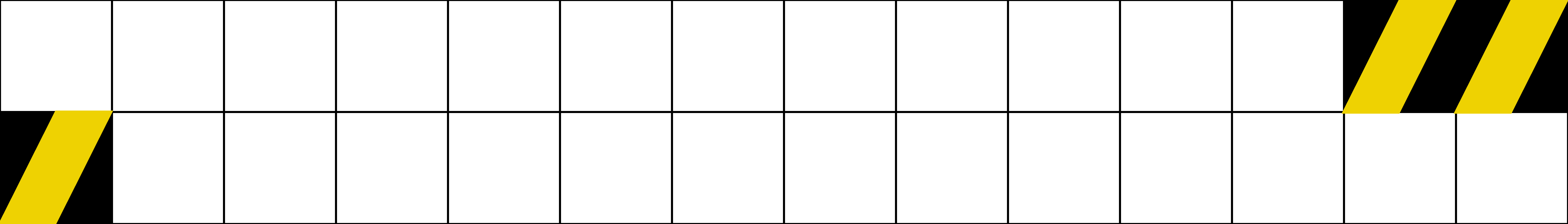 Gif of a crossword puzzle grid where the phrase CONSTRUCTING PROTOTYPES types out letter by letter, with yellow and black striping of the shaded squares reminiscient of caution tape at a construction site